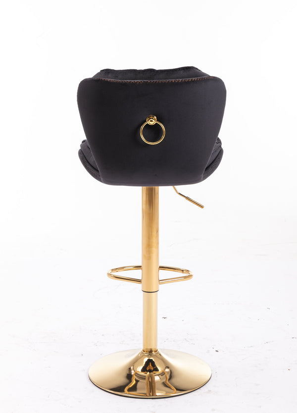 English Elm Set of 2 Velvet Bar Stools with 360° Swivel, 300lb Metal Frame, Height Adjustable Gold Legs, Black W124946147
