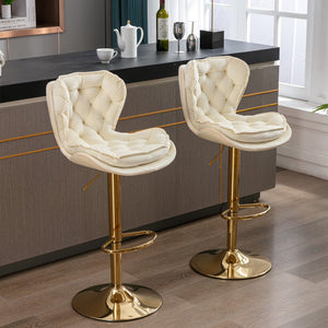 English Elm Set of 2 Velvet Counter Stools with Swivel, Adjustable Height, Chrome Base & Gold Legs for Modern Bars Cream W124946149