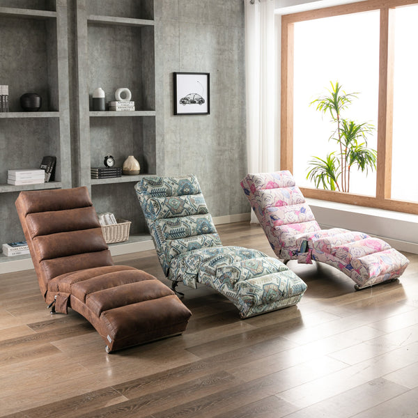 English Elm Linen Ergonomic Massage Chaise Lounge with Remote, 140° Recliner Long Lounger for Office Home W395P184846
