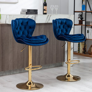 English Elm Set of 2 Velvet Counter Stools with Swivel, Adjustable Height, Chrome Base & Gold Legs for Modern Bars Navy Blue W124946145