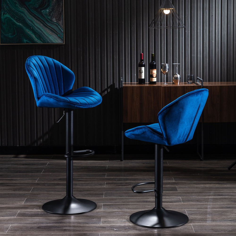 English Elm Bar Adjustable Bar Stools Set of 2 with Backrest and Footrest, Counter Height Comfort Seats for Kitchen Pub Blue W124946133