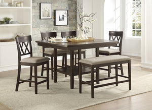 English Elm Dark Brown Counter Height Square Dining Table with Lazy Susan and Open Display Shelf B01152743
