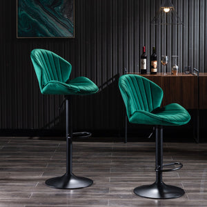 English Elm Bar Stools Set of 2 Green — Adjustable Swivel Counter Bar Chairs with Backrest, Footrest & Chrome Base W124946137