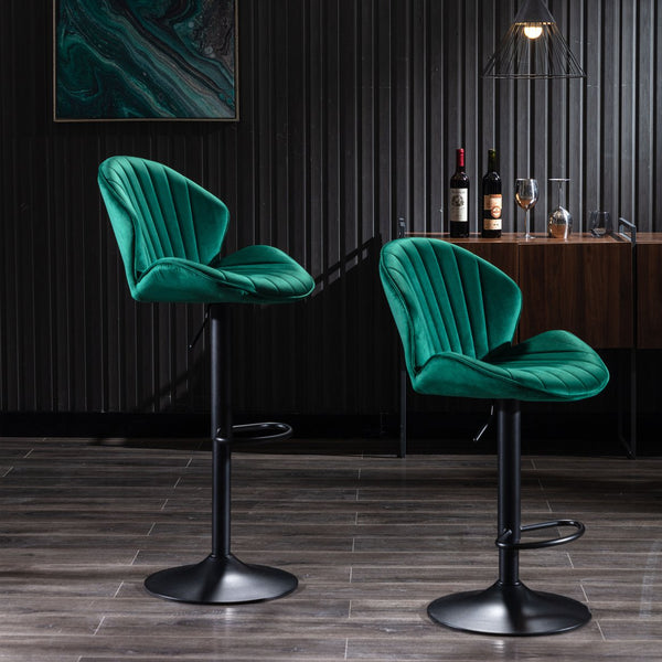 English Elm Bar Stools Set of 2 Green — Adjustable Swivel Counter Bar Chairs with Backrest, Footrest & Chrome Base W124946137