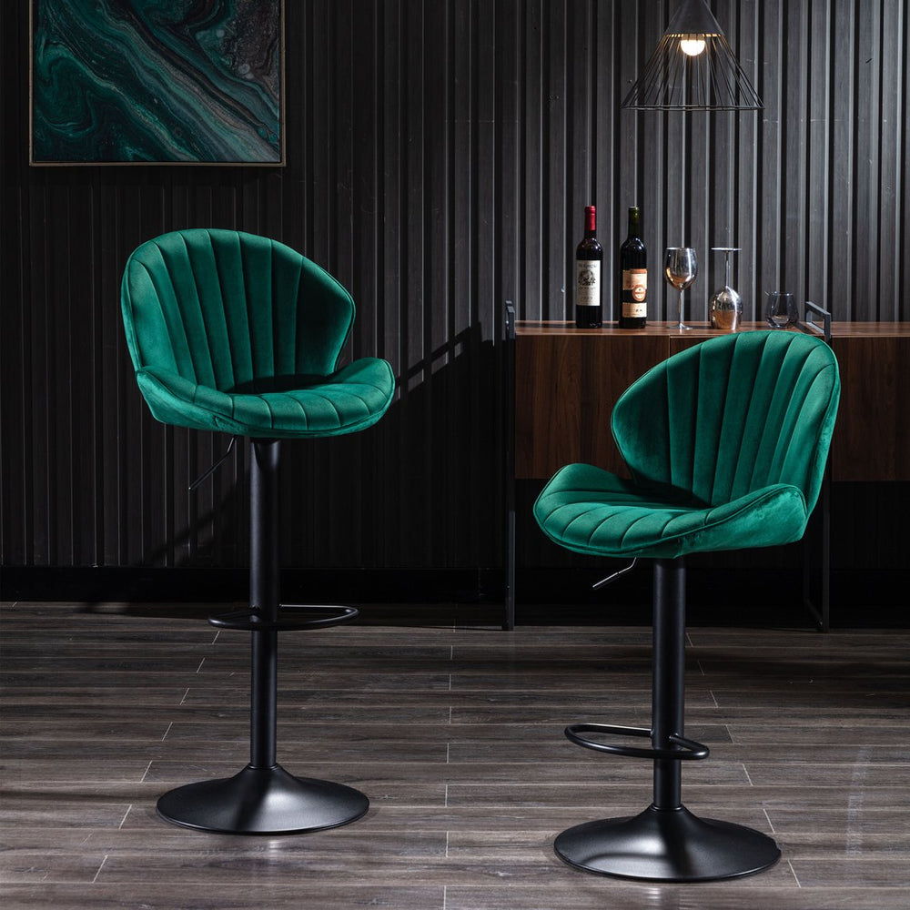 English Elm Bar Stools Set of 2 Green — Adjustable Swivel Counter Bar Chairs with Backrest, Footrest & Chrome Base W124946137