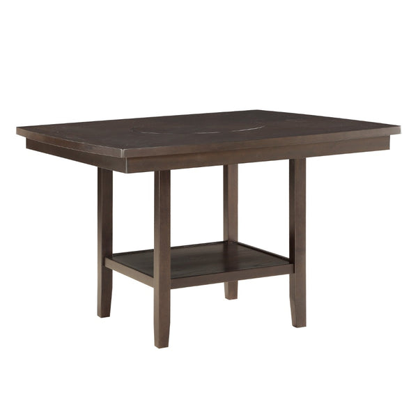 English Elm Dark Brown Mindy Wood Counter Height Dining Set with Lazy Susan and Bench Seats Six B011S00575