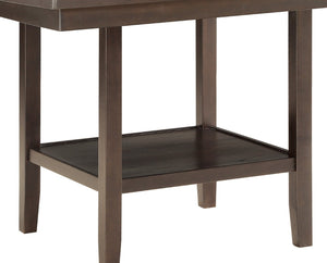 English Elm Dark Brown Counter Height Square Dining Table with Lazy Susan and Open Display Shelf B01152743