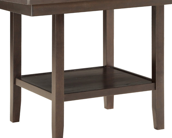 English Elm Dark Brown Counter Height Square Dining Table with Lazy Susan and Open Display Shelf B01152743