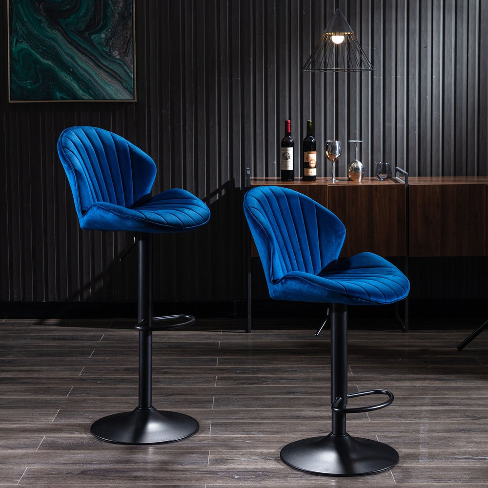 English Elm Bar Adjustable Bar Stools Set of 2 with Backrest and Footrest, Counter Height Comfort Seats for Kitchen Pub Blue W124946133