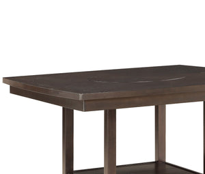 English Elm Dark Brown Counter Height Square Dining Table with Lazy Susan and Open Display Shelf B01152743