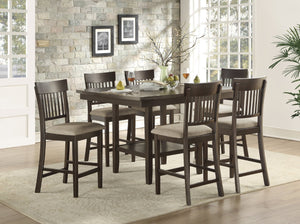 English Elm Dark Brown Counter Height Square Dining Table with Lazy Susan and Open Display Shelf B01152743