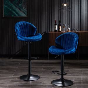 English Elm Bar Adjustable Bar Stools Set of 2 with Backrest and Footrest, Counter Height Comfort Seats for Kitchen Pub Blue W124946133