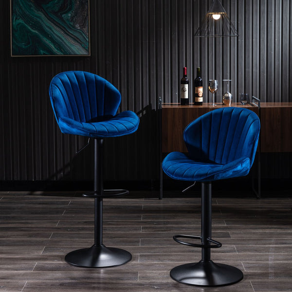 English Elm Bar Adjustable Bar Stools Set of 2 with Backrest and Footrest, Counter Height Comfort Seats for Kitchen Pub Blue W124946133