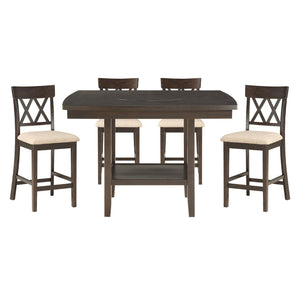 English Elm Dark Brown Mindy Veneer Counter Height Dining Set with Lazy Susan and Cross-back Chairs B011S00574