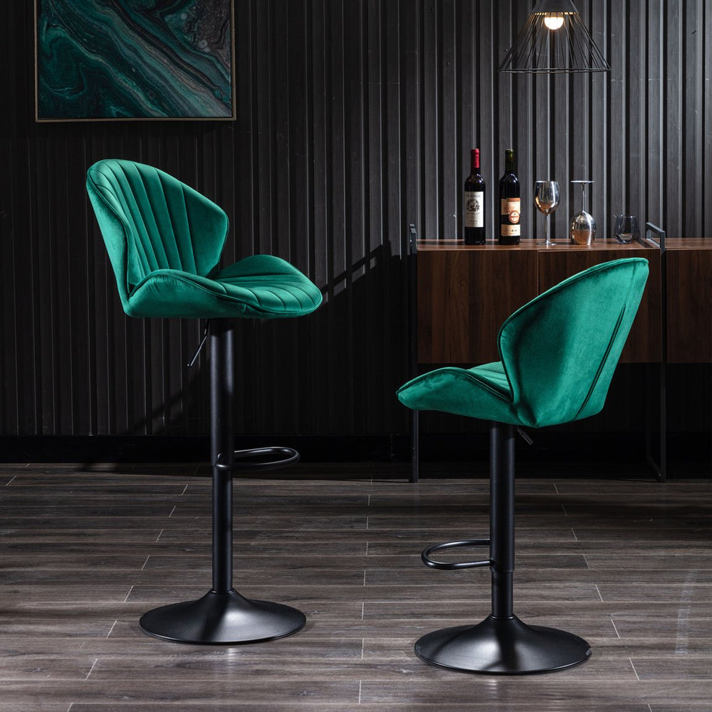 English Elm Bar Stools Set of 2 Green — Adjustable Swivel Counter Bar Chairs with Backrest, Footrest & Chrome Base W124946137