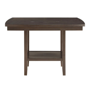 English Elm Dark Brown Counter Height Square Dining Table with Lazy Susan and Open Display Shelf B01152743