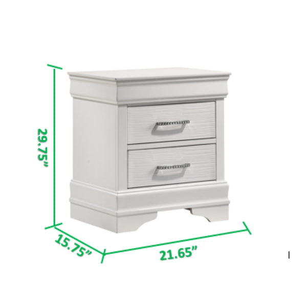 English Elm Modern 2-Drawer Nightstand with Crystal Accent Handles, White Manufactured Wood, Sleek Modern Storage for Bedroom Decor and Essentials 733569236305