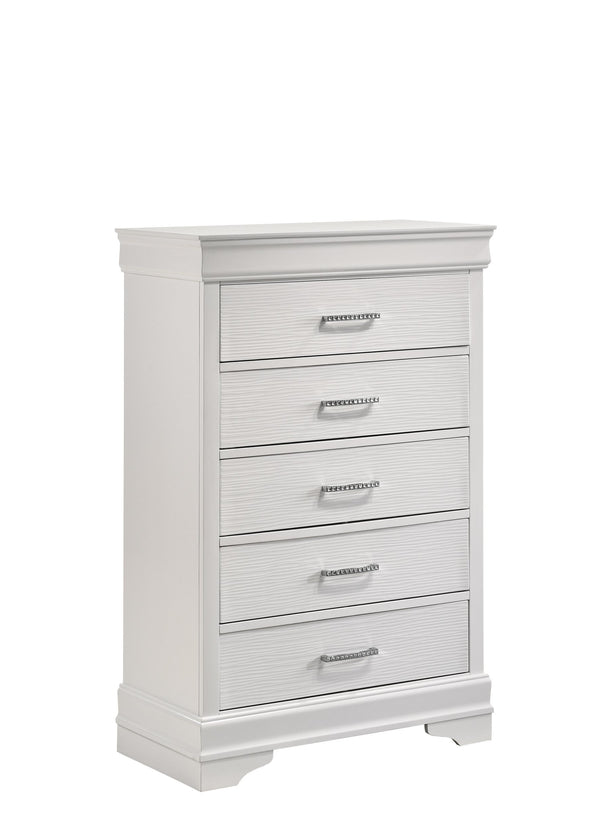 English Elm Modern Brooklyn 5-Drawer Chest White Wood Finish — Stylish, Durable Bedroom Storage with Ample Organization Space (96) 733569342808