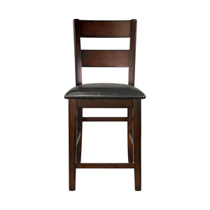 English Elm Cherry Counter Height Chairs Set of 2 — Cherry Finish Mango Veneer, Dark Brown Faux Leather Seats, Classic Style B01153385