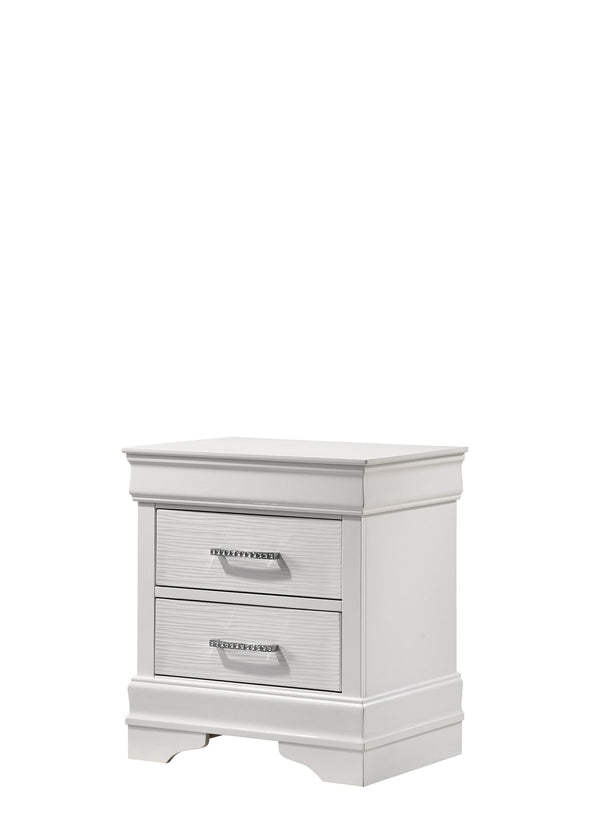 English Elm Modern 2-Drawer Nightstand with Crystal Accent Handles, White Manufactured Wood, Sleek Modern Storage for Bedroom Decor and Essentials 733569236305