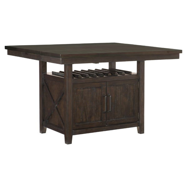 English Elm Rectangular Counter Height Dining Table Rustic Cherry Finish with Wine Rack and Storage B011S00144
