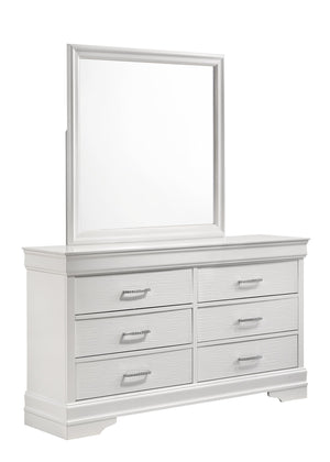 English Elm Queen Brooklyn 4PC Bedroom Set with Tufted LED Headboard, 6-Drawer Dresser, Nightstand & Mirror — Modern White Wood Finish 733569251230