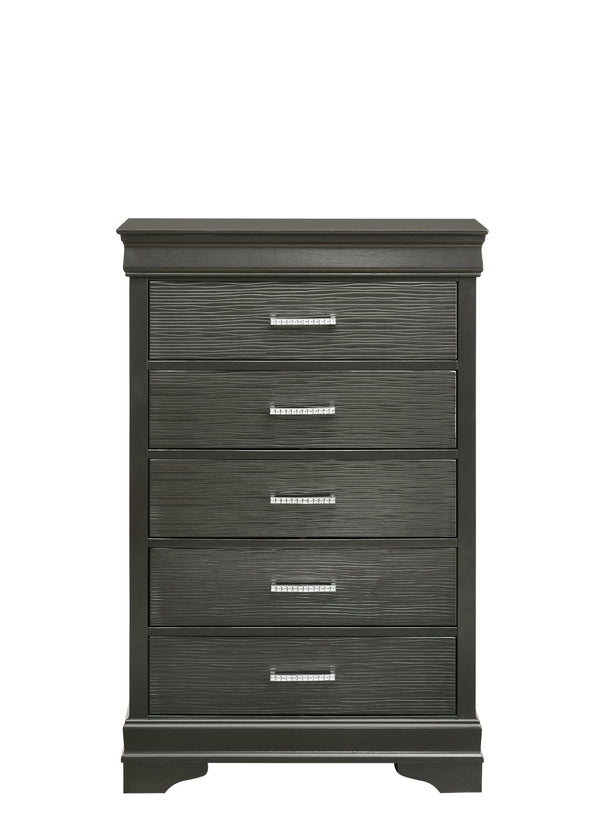 English Elm Modern Brooklyn 5-Drawer Chest in Gray Wood Finish — Durable, Spacious Storage for Stylish Bedrooms (96) 733569277797