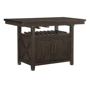 English Elm Rectangular Counter Height Dining Table Rustic Cherry Finish with Wine Rack and Storage B011S00144