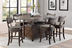 English Elm Rectangular Counter Height Dining Table Rustic Cherry Finish with Wine Rack and Storage B011S00144