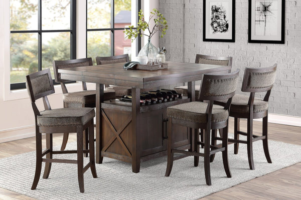 English Elm Rectangular Counter Height Dining Table Rustic Cherry Finish with Wine Rack and Storage B011S00144