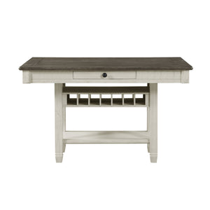 English Elm Antique 36" Counter Height Table with 4 Drawers, Rosy Brown Elm Top & Antique White Storage Shelf Wine Rack B011S00142