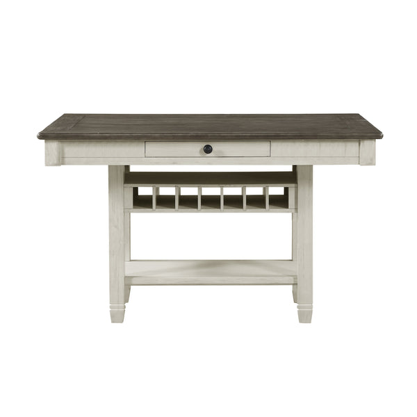 English Elm Antique 36" Counter Height Table with 4 Drawers, Rosy Brown Elm Top & Antique White Storage Shelf Wine Rack B011S00142