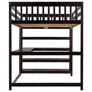 English Elm Full Solid Pine Loft Bed with Built-In Desk and Shelving, Space-Saving Design for Study & Sleep Espresso GX000246AAP