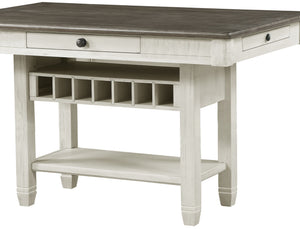 English Elm Antique 36" Counter Height Table with 4 Drawers, Rosy Brown Elm Top & Antique White Storage Shelf Wine Rack B011S00142