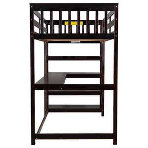 English Elm Twin Pine Loft Bed with Built-in Desk Open Shelves and Led Ambient Lighting Espresso GX000245AAP
