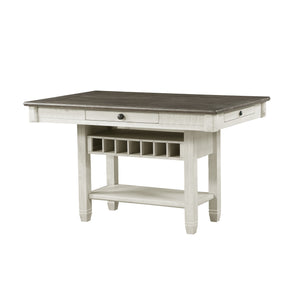 English Elm Antique 36" Counter Height Table with 4 Drawers, Rosy Brown Elm Top & Antique White Storage Shelf Wine Rack B011S00142