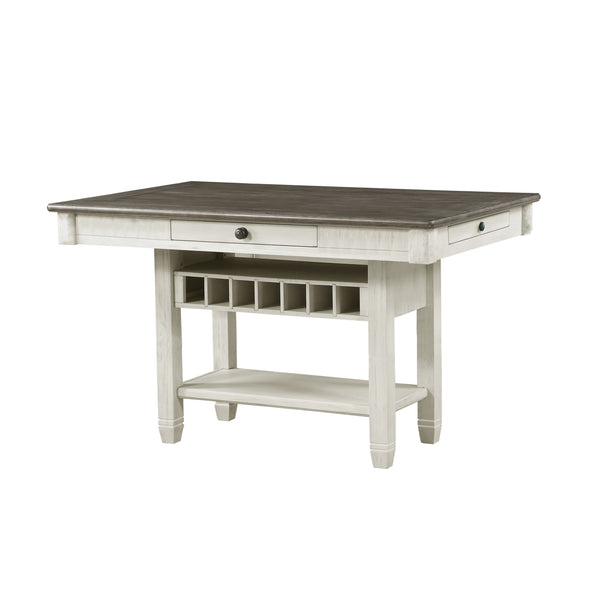 English Elm Antique 36" Counter Height Table with 4 Drawers, Rosy Brown Elm Top & Antique White Storage Shelf Wine Rack B011S00142