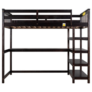 English Elm Twin Pine Loft Bed with Built-in Desk Open Shelves and Led Ambient Lighting Espresso GX000245AAP