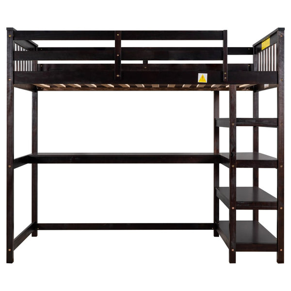 English Elm Twin Pine Loft Bed with Built-in Desk Open Shelves and Led Ambient Lighting Espresso GX000245AAP