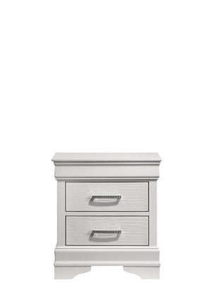 English Elm Queen Brooklyn 4PC Bedroom Set with Tufted LED Headboard, 6-Drawer Dresser, Nightstand & Mirror — Modern White Wood Finish 733569251230