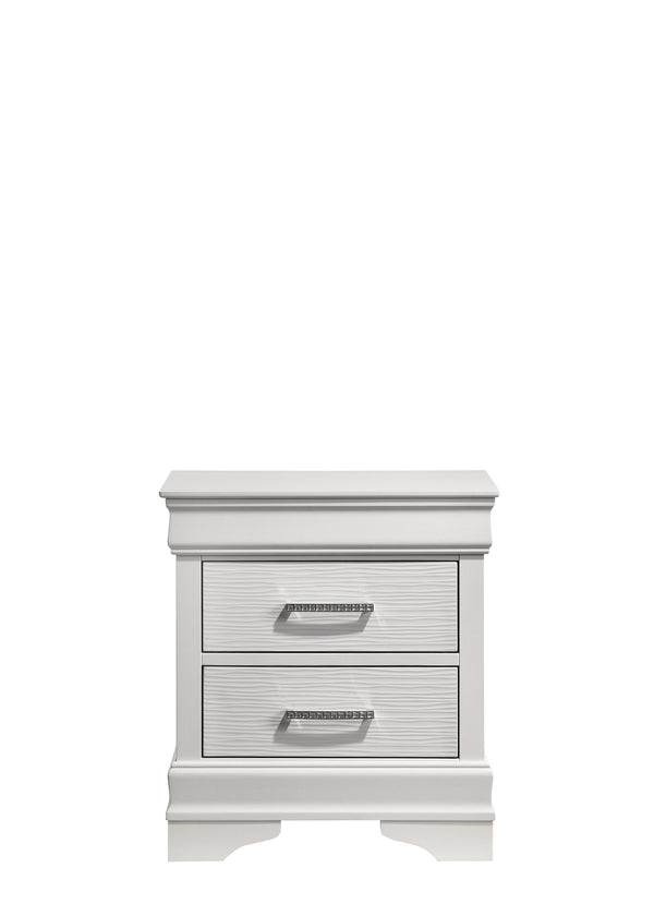 English Elm Queen Brooklyn 4PC Bedroom Set with Tufted LED Headboard, 6-Drawer Dresser, Nightstand & Mirror — Modern White Wood Finish 733569251230