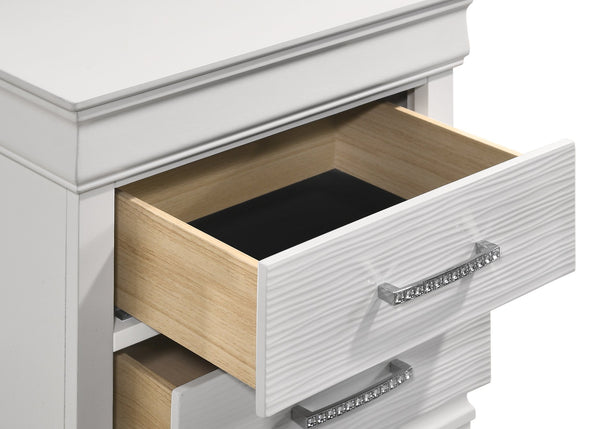English Elm Queen Brooklyn 4PC Bedroom Set with Tufted LED Headboard, 6-Drawer Dresser, Nightstand & Mirror — Modern White Wood Finish 733569251230