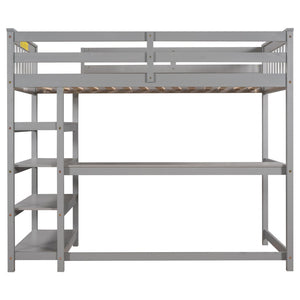 English Elm Twin Pine Loft Bed with Built-in Desk Open Shelves and Led Ambient Lighting Gray GX000245AAE