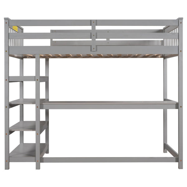 English Elm Twin Pine Loft Bed with Built-in Desk Open Shelves and Led Ambient Lighting Gray GX000245AAE
