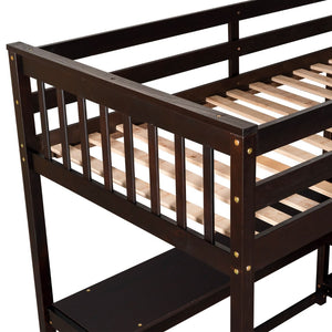 English Elm Twin Pine Loft Bed with Built-in Desk Open Shelves and Led Ambient Lighting Espresso GX000245AAP