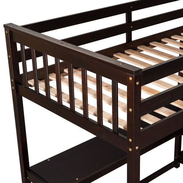 English Elm Twin Pine Loft Bed with Built-in Desk Open Shelves and Led Ambient Lighting Espresso GX000245AAP