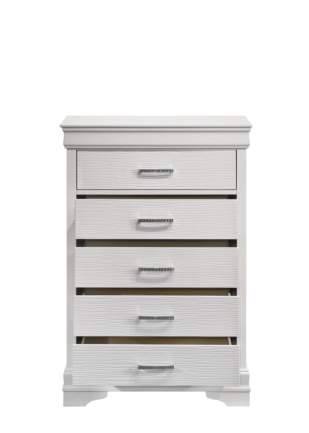 English Elm Modern Brooklyn 5-Drawer Chest White Wood Finish — Stylish, Durable Bedroom Storage with Ample Organization Space (96) 733569342808