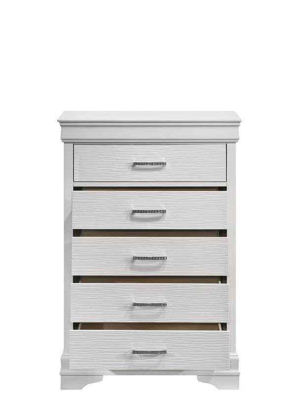English Elm Modern Brooklyn 5-Drawer Chest White Wood Finish — Stylish, Durable Bedroom Storage with Ample Organization Space (96) 733569342808
