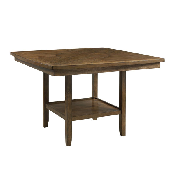 English Elm Light Oak Square Counter Height Dining Table with Lazy Susan and Open Storage Shelf B01152853