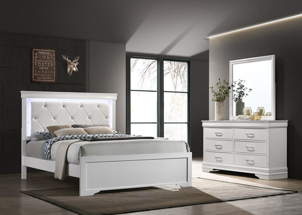 English Elm Modern Brooklyn Queen LED Bed with Tufted Upholstered Headboard, Dimmable Touch Lighting, No Box Spring Needed 733569360871